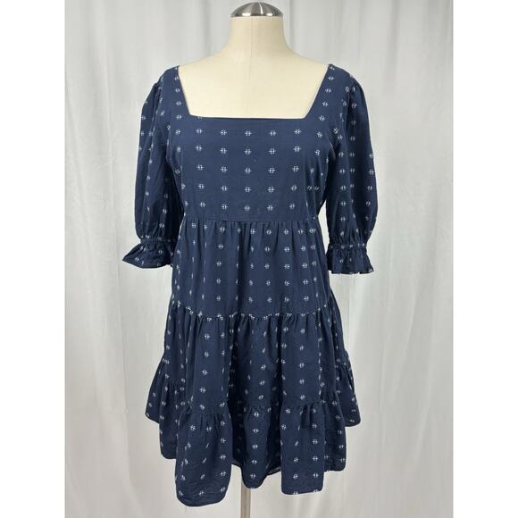 MADEWELL $108 Square-Neck Puff-Sleeve Blue Clip Dot Babydoll Dress 4 Cottagecore - Picture 2 of 10